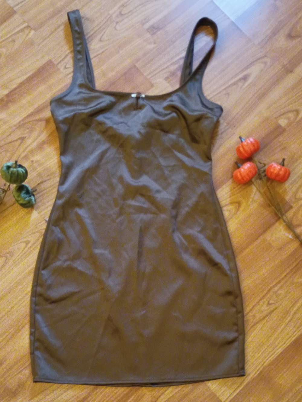 Zara Olive Brown Slim Scoop Neck Mini Dress